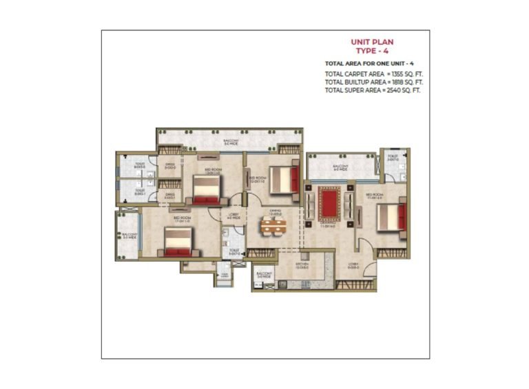4 BHK Type 4 2540 square feet floor plan